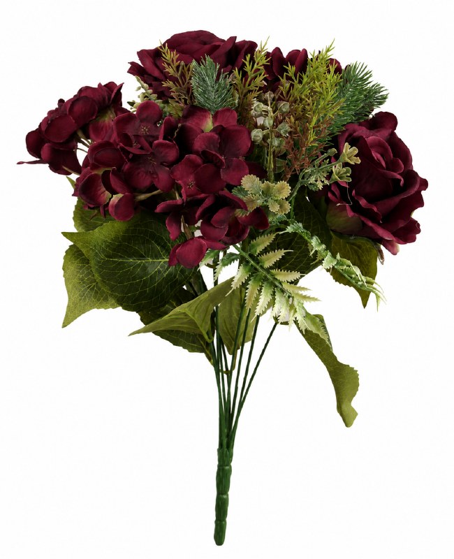 Picture of Artificial Rose, Hydrangea Mixed Bunch Plum